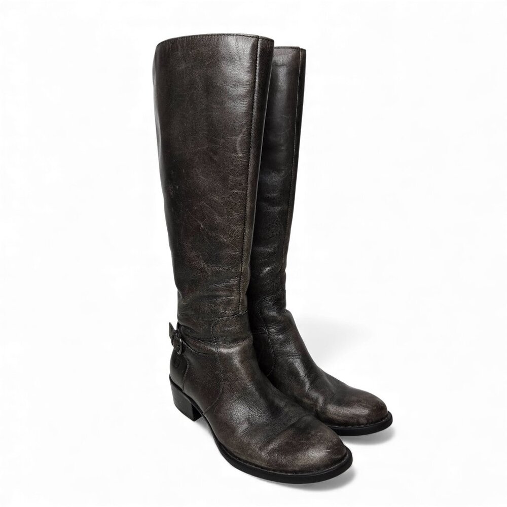 Born Helen Grey Riding Boots Women's Distressed Leather Full Zip Side Western 7M